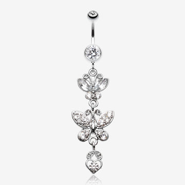 Jeweled Butterflies Belly Button Rings-Clear Gem